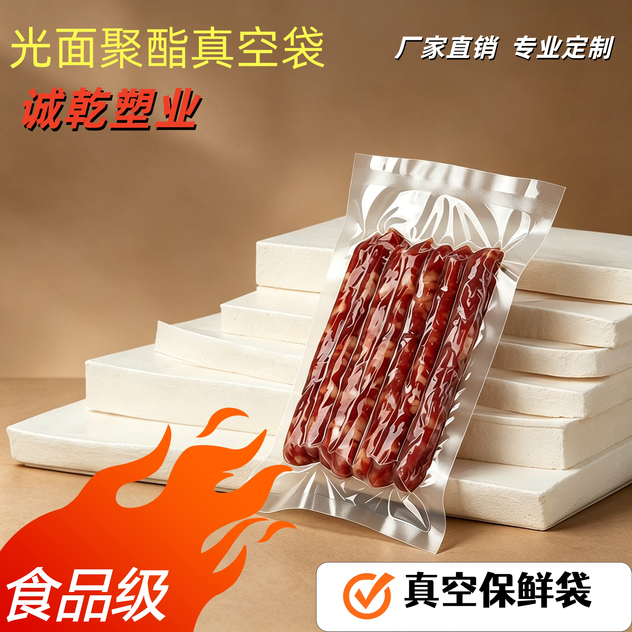 商用真空袋食品包装袋透明光面密封保鲜袋加厚抽气压缩袋批发定制