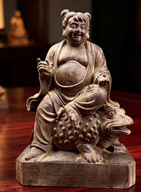 刘海戏金蟾木雕摆件三足金蟾整木实心木雕刻无蜡无漆装饰办公送礼