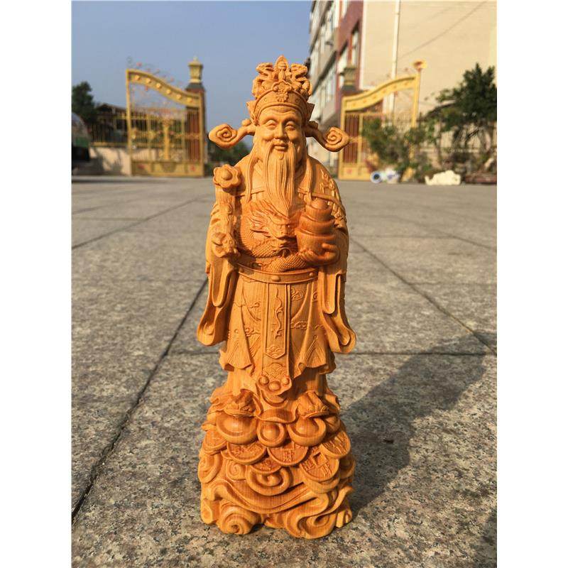 崖柏黄杨木雕财神爷佛像家居客厅店铺装饰品供养文财神武财神摆件