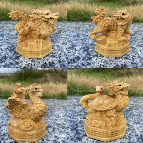 小叶黄杨木雕四大神兽青龙白虎朱雀玄武摆件家居装饰工艺品