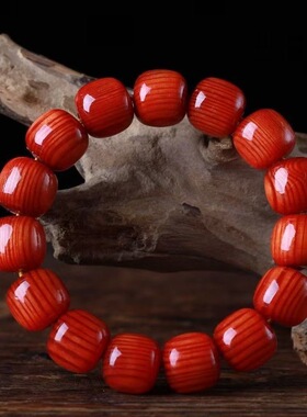 长白山全透光琥珀木手串满油东北沉香手链松明子老型佛珠红松香木