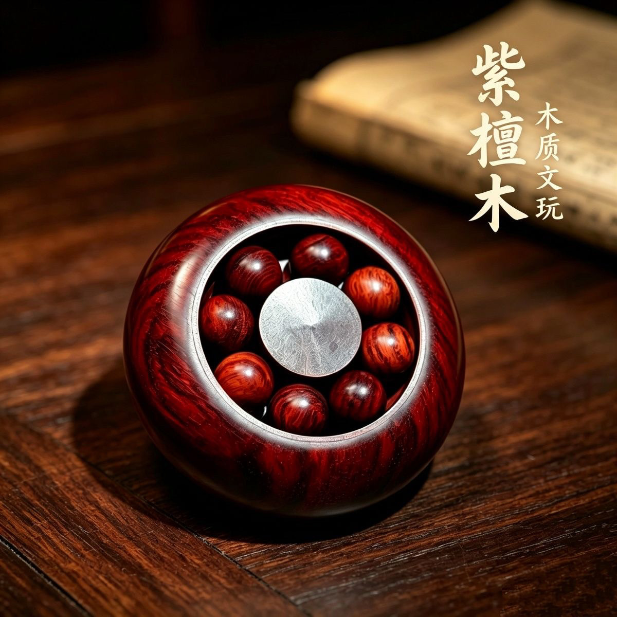 小叶紫檀时来运转手把件实木珠转运珠健身球把玩手球风火轮