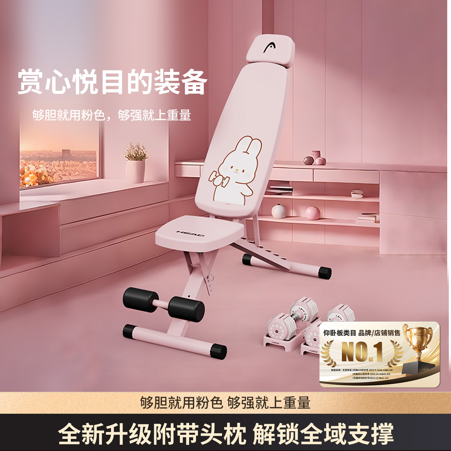 HEAD海德MOMO摸摸兔联名哑铃凳仰卧起坐板腹肌健身椅多功能卧推凳