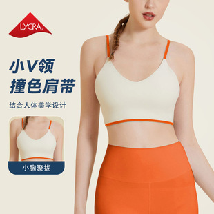 新款莱卡撞色时尚运动内衣女经典性感拼色吊带文胸带胸垫瑜伽背心
