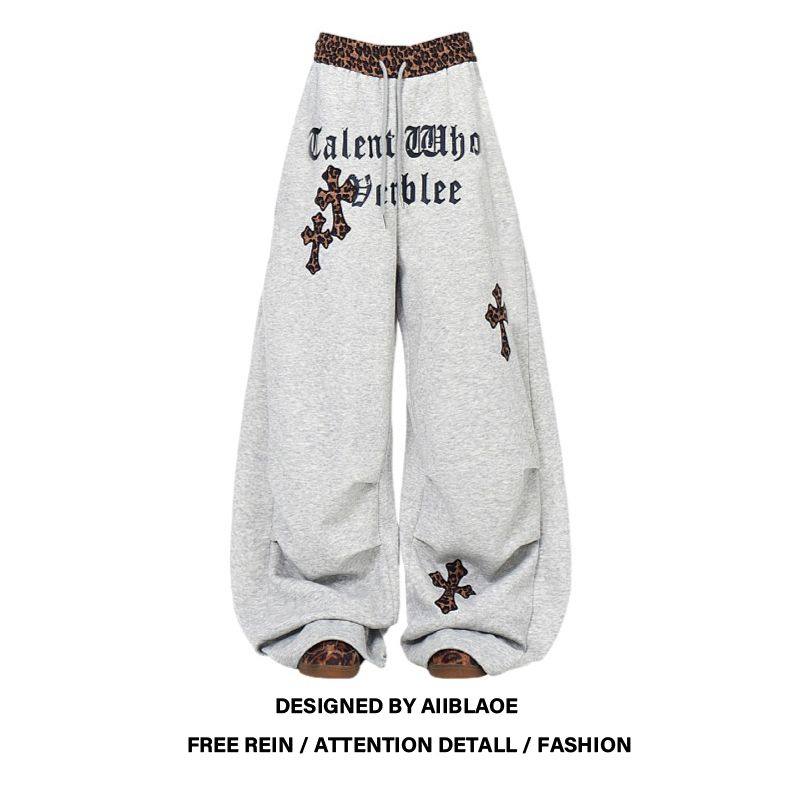 松弛感印花阔腿运动卫裤女拖地长裤子秋冬美式高街宽松爵士休闲裤,女装/女士精品,卫裤,淘宝优惠券,粉丝福利购,淘宝优惠卷