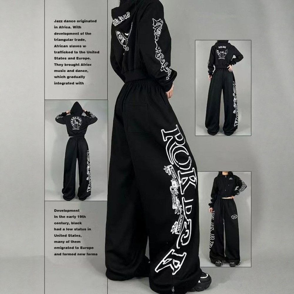 黑色阔腿运动卫裤女高腰拖地长裤子秋冬美式vibe宽松爵士舞休闲裤,女装/女士精品,卫裤,淘宝优惠券,粉丝福利购,淘宝优惠卷