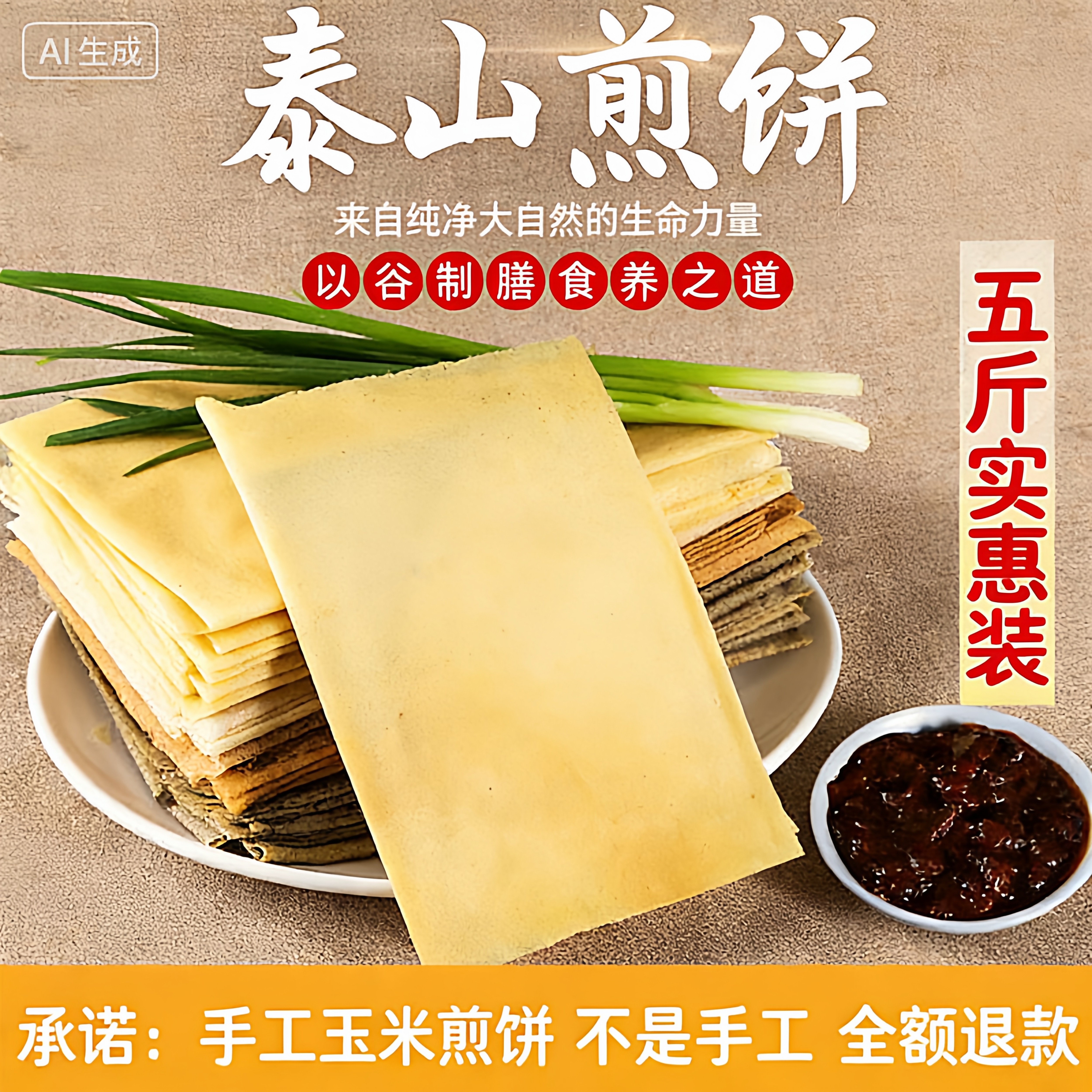 山东杂粮煎饼优粮轩纯手工大米大枣玉米高粱低脂即食热卖500g