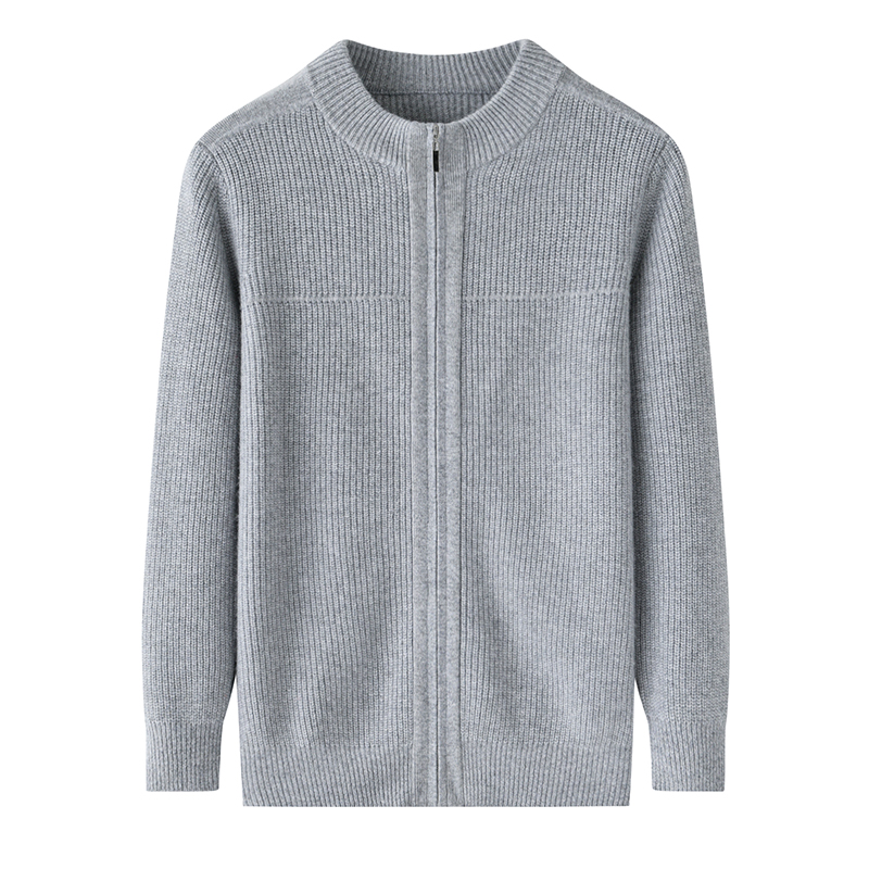 山羊绒圆领拉链针织毛衣加厚开衫