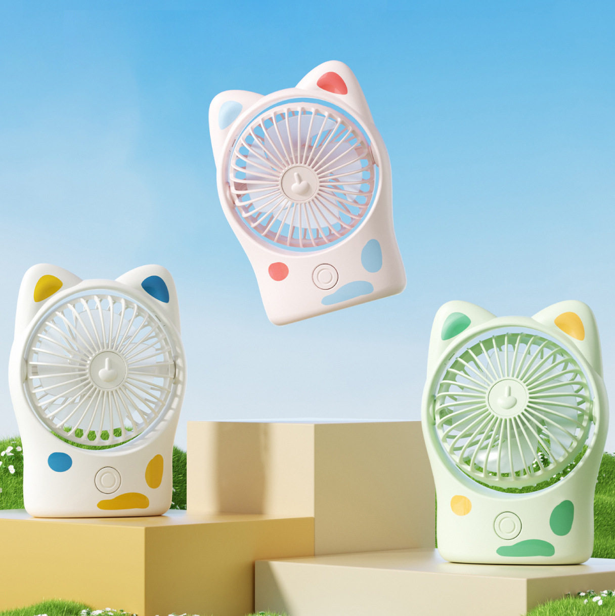 卡通桌面小风扇usb充电学生宿舍静音办公户外便携式手持台扇