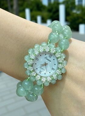 台湾原创新款手表女表Eana时尚简约东陵玉珠表链潮流水晶手链表