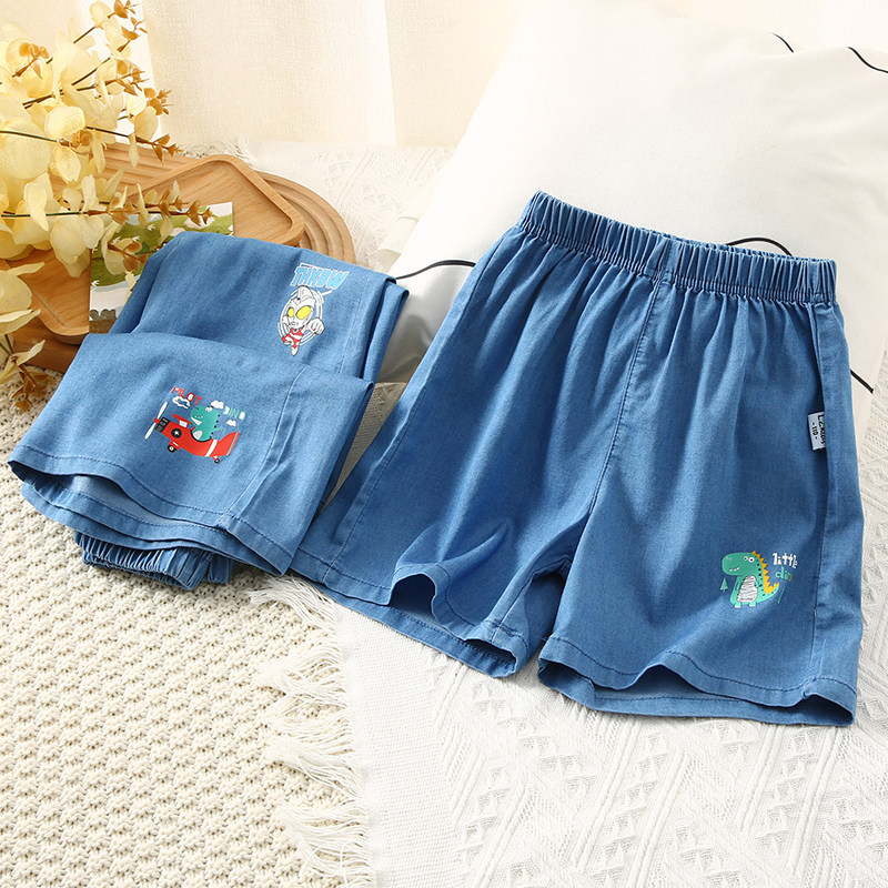 男童裤子夏季薄款天丝牛仔裤2025新款宝宝短裤印花儿童洋气五分裤