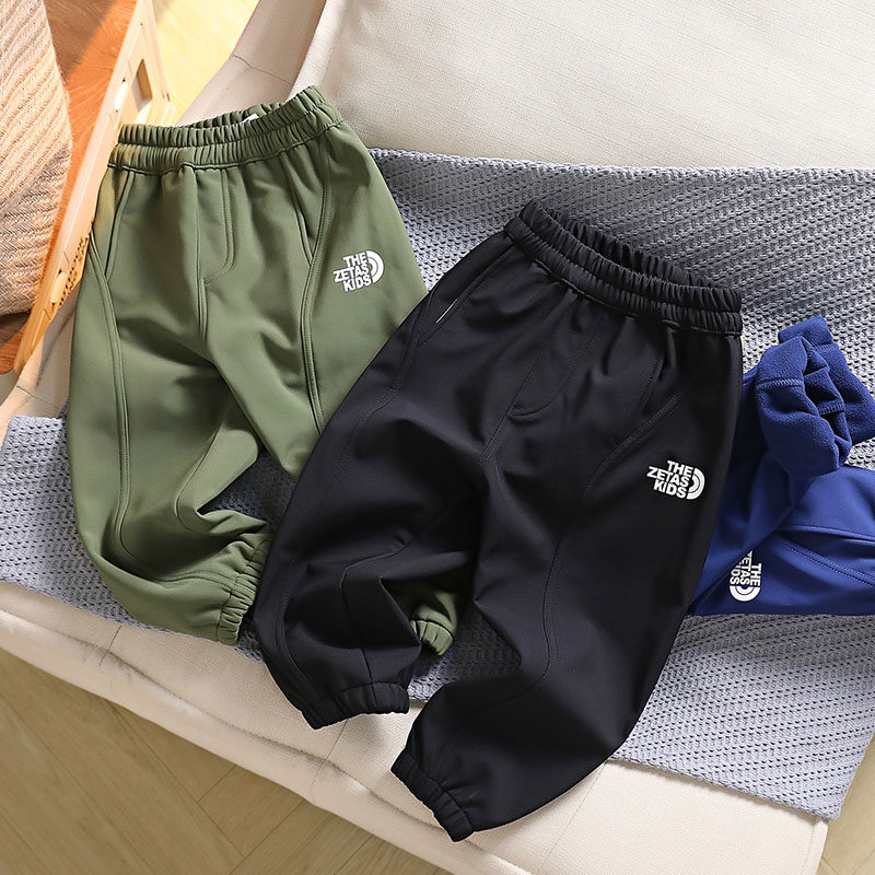 男童户外长裤秋冬季2025新款儿童登山裤中大童薄绒裤子防风运动裤