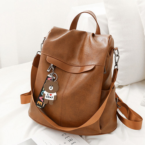 软皮防盗双肩包大容量休闲背包女