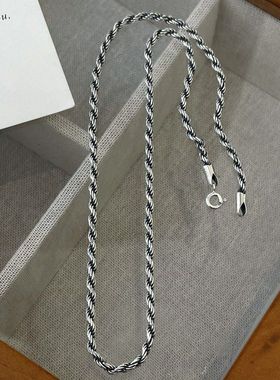 蒙客S925纯银复古麻花项链