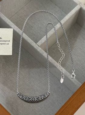 蒙客S925纯银复古牛角镂空项链