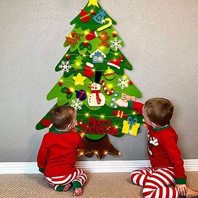 DIY Felt Christmas Tree Set with 32 Ornaments and LED String