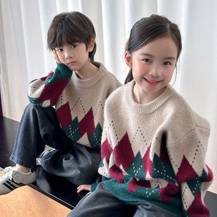 2025 Kids Red Sweater Winter Christmas Outfit Boys Girls Kni