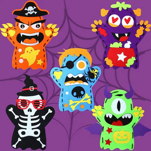 3Pcs Halloween Hand Puppet DIY Craft Toy Felt Sewing Kit Han