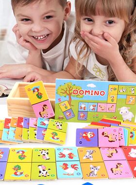 Montessori Animal Solitaire Domino Wooden Animal Color Cogni