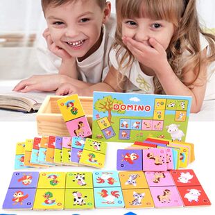 Montessori Animal Solitaire Domino Wooden Animal Color Cogni