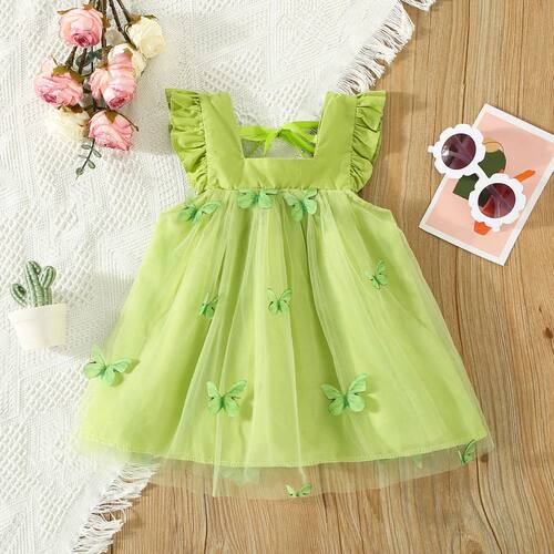 Summer Baby Girl Dress Girls Green Butterfly Mesh Princess D