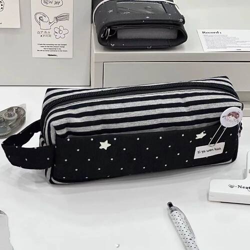 Multi-functional Striped Polka Dot Pen Bag Handheld Large Ca