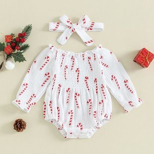 Infant Baby Girl Christmas Outfit Smocked Bubble Romper Cute