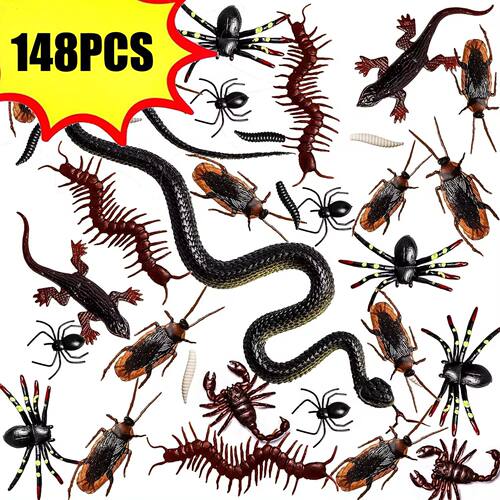 148pcs Halloween Fake Insect Cock Bugs Spider Funny for Hall