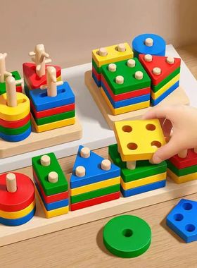 Montessori Toy Wooden Building Blocks Early Learning Educati