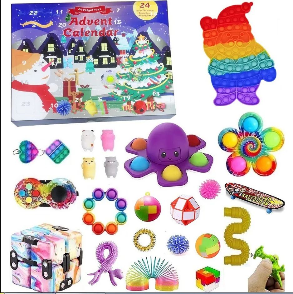 1 Set Christmas Advent Countdown Calendar Fidget Toys Kit Po
