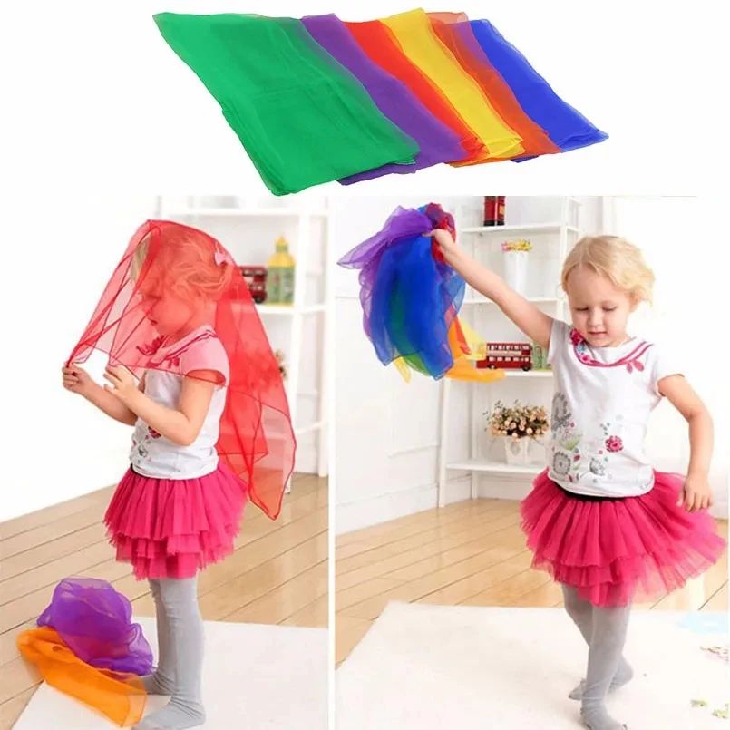 6Pcs Colorful Children Gymnastics Square Scarf Outdoor Game