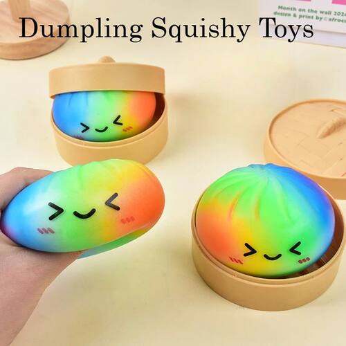 Rainbow Color Dumpling Squishy Toy with Bamboo Slow Rising S