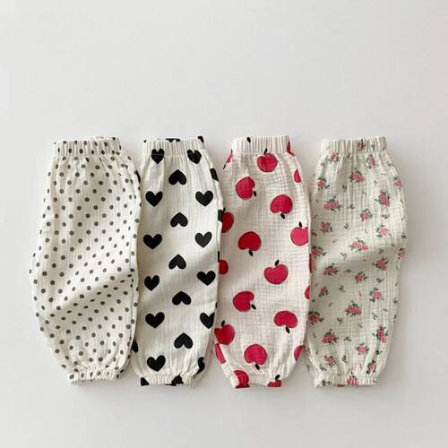Summer Baby Clothes Linen Girls Pants Sweet Print Girls Trou