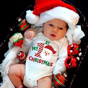 My First Christmas born Baby White Long Sleeve Romper Cartoo