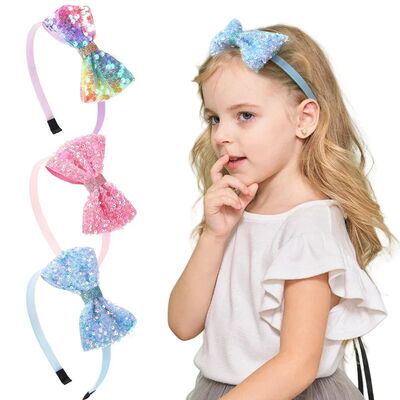 1pc/3pcs Cute Sequin Hair Bows Headbands for Girls 4inch Gli