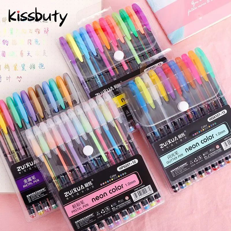 12/18/24 Colors Gel Pen Set Pastel Metallic Neon Glitter Pen