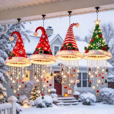 Christmas Hat Hanging Lamp LED Santa Hat Ceiling Pendant Lig