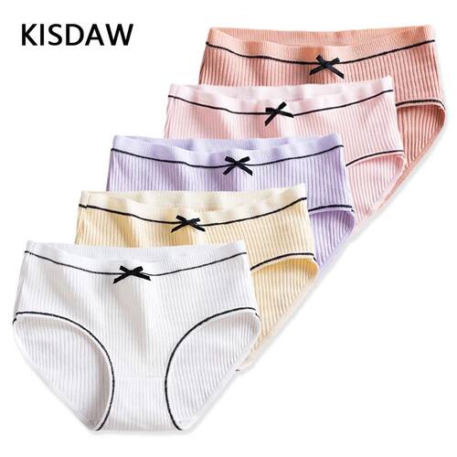 5 Pcs Adolescent Girls Cotton Underwear Ribbed 8-16 Years Gi
