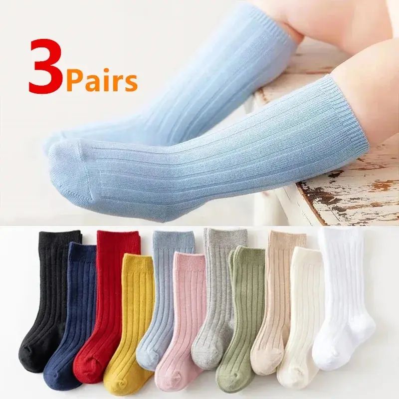 3Pairs/Lot Baby Knee High Socks Kids Girls Boys Soft Cotton