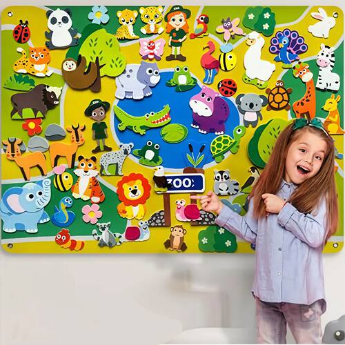 Montessori Toys Zoo Felt Story Busy Board Set Toddlers Presc