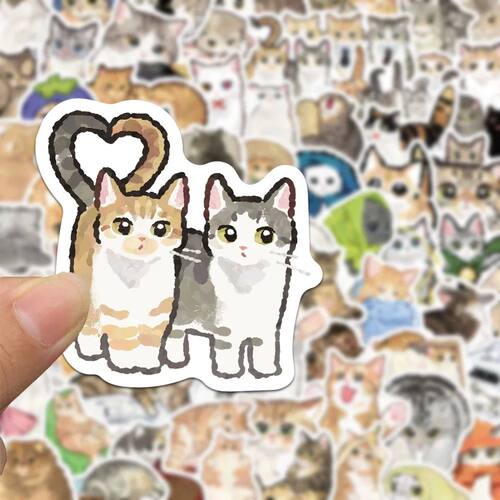 77pcs Kawaii Cute Watercolor Cat Cartoon Stickers Animal Kit