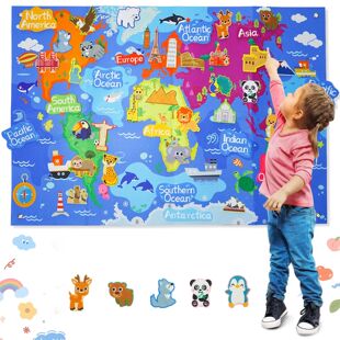 World Map Children's Felt Board Toy Set 45pcs, School Teachi