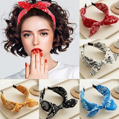 Fashion Paisley Bandana Headband for Women Top Knotted Bow H