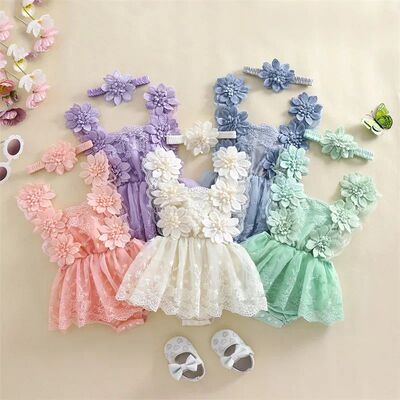 0-24 Months Baby Girl Romper Dress Outfit Flower Embroidery