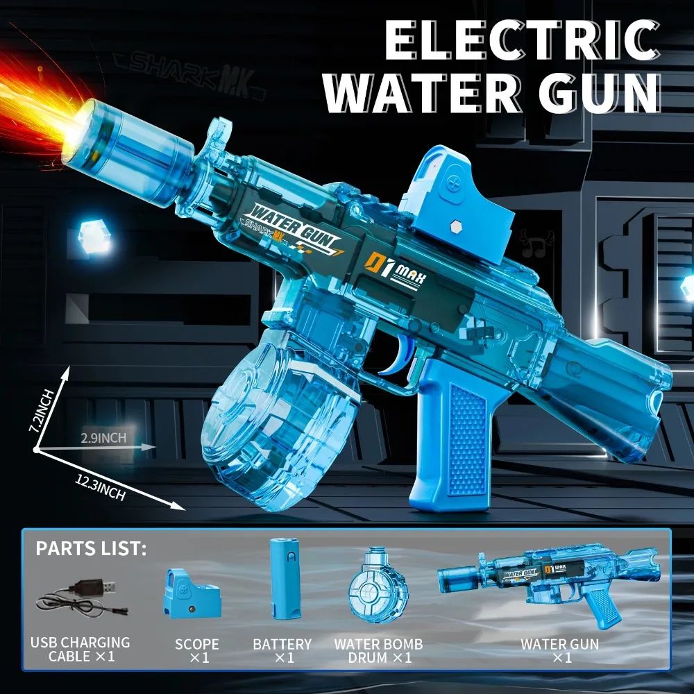 Electric Water Gun with Realistic Gun Muzzle Flame Toy Full - 实物图
