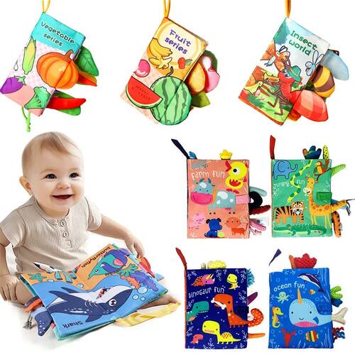 Soft Baby Books 3D Touch Feel Cloth Crinkle Books for Babies