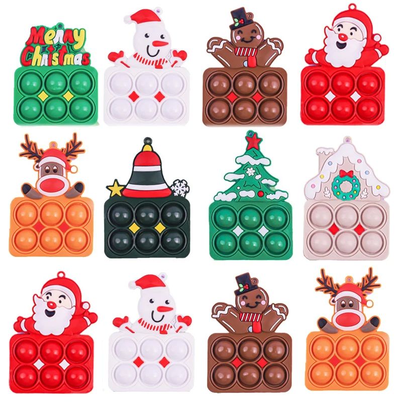 Christmas Keychain Fidget Toys Push Bubble Sensory Toys Sant
