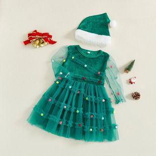 gren Toddler Little Girl Christmas Outfit Colorful Plush Bal