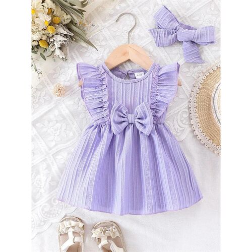 0-24 Months Cute Baby Girl Summer Dress Purple Ruffle Bow Pr