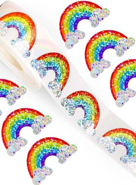 100-500pcs Glitter Rainbow Stickers Party Gift Wrapping Labe